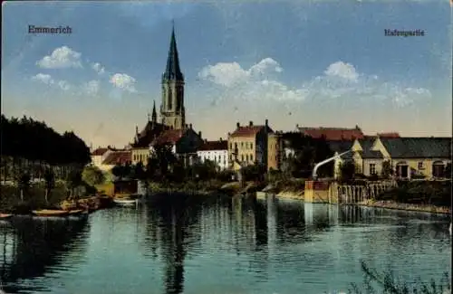 Ak Emmerich am Niederrhein, Historische Hafenansicht, St. Martinuskirche, Wasserway, Altstadt