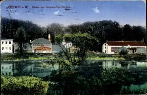 Ak Münster in Westfalen, Münster i. W., Botanischer Garten, Landschaft, Gebäude, Wasser