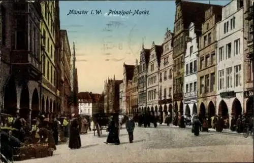 Ak Münster Westfalen, Blick auf den Prinzipal Markt, Passanten, August Roler