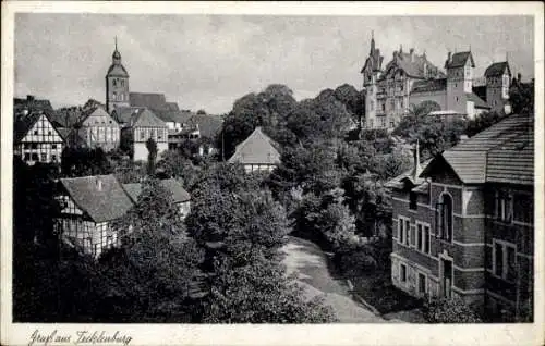 Ak Tecklenburg in Westfalen, Historische Gebäude, Bergen, Fluss, Gruß aus Tecklenburg