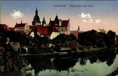 Ak Osnabrück in Niedersachsen,  Hafepartie, Dom, Wasser, Architektur, Himmel