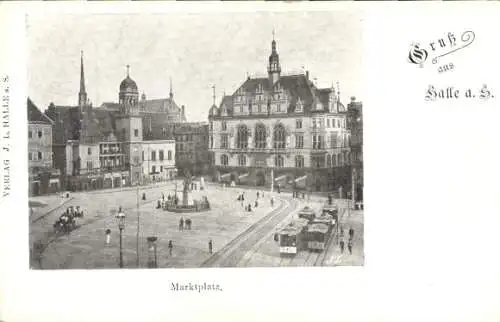 Ak Halle an der Saale, Marktplatz,  Architektur, Schwarz-Weiß Foto