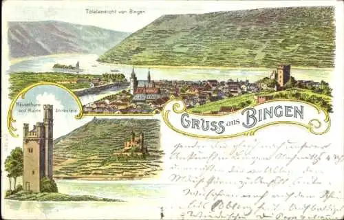 Ak Bingen am Rhein, Ansicht von  Mäusethurm, Ruine Ehrenfels