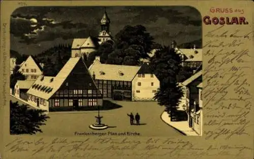 Mondschein Litho Goslar in Niedersachsen, Frankenberger Plan, Kirche