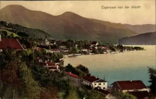 Ak Tegernsee in Oberbayern,  wunderschöne Landschaft, Berge, Häuser am Ufer