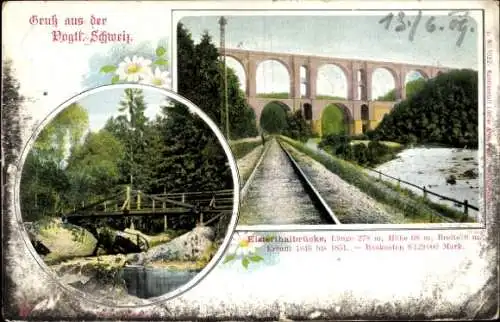 Passepartout Ak Jocketa Pöhl Vogtland, Elstertalbrücke, Triebtal, Bahnstrecke
