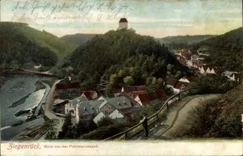 Ak Ziegenrück an der Saale Thüringen, Blick von der Pohlmannsbank, hügelige Landschaft, Häuser, b