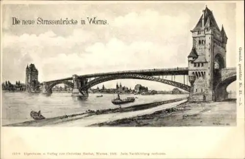 Ak Worms am Rhein, Die neue Strassenbrücke, Brücke, Fluss, Stadtansicht,  Architektur