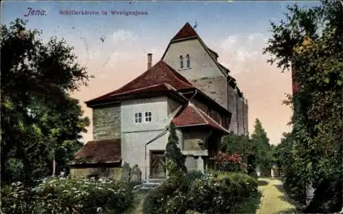Ak Wenigenjena Jena in Thüringen, Schillerkirche, Wenigenjena,  Architektur, Blumen, Garten