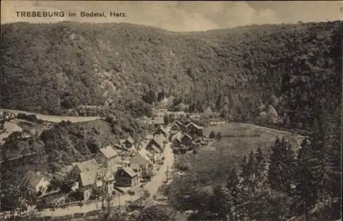 Ak Treseburg Thale im Harz, Berglandschaft, Ort  Häuser, Bode Fluss