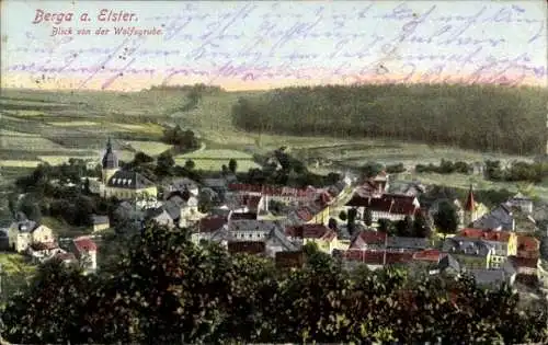 Ak Berga an der Elster Thüringen, Ansicht von Berga, Blick von der Wolfsgrube, malerische Landsch