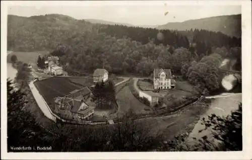 Ak Wendefurt Wendefurth Thale im Harz, Landschaft mit Häusern, Bäumen, Wasserlauf, Berge im Hinte