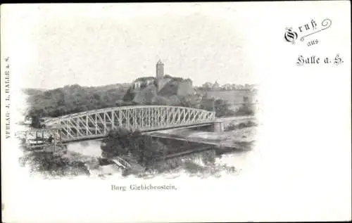 Ak Giebichenstein Halle an der Saale, Burg Giebichenstein, Brücke, Landschaft