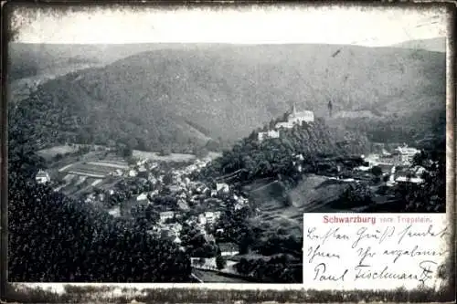 Ak Schwarzburg in Thüringen, Luftbild von  Trippstein, Burg  Landschaft