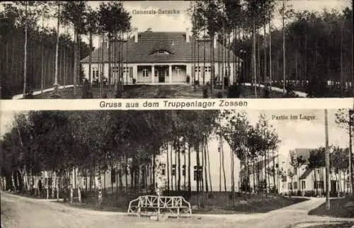 Ak Zossen in Brandenburg, Generals-Baracke, Gruss aus dem Truppenlager  Partie im Lager