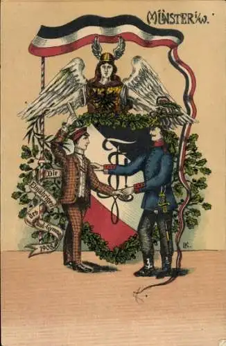 Studentika Ak Münster in Westfalen, Die Einjährigen des Paul-Gymnasiums 1908, Wappen, Fahne