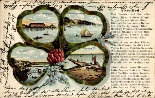 Kleeblatt Litho Alsen Dänemark, Schloss Sønderborg, Sonderburg, Augustenburg, Horuphaff, Fähre