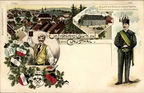 Studentika Litho Clausthal, Glück Auf, Königl. Bergakademie, Student, Verbindungswappen
