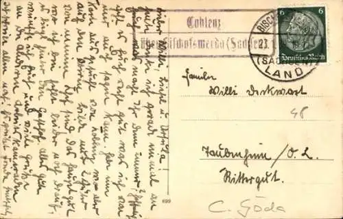 Ak Coblenz Göda in der Oberlausitz, Gesamtansicht, Schule, Gasthof