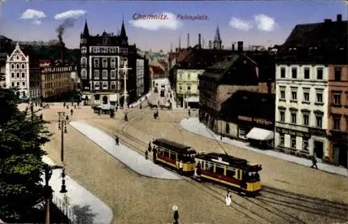 Ak Chemnitz in Sachsen, Falkeplatz, Straßenbahn