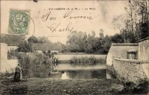 Ak Villebon Seine et Marne, La Mare