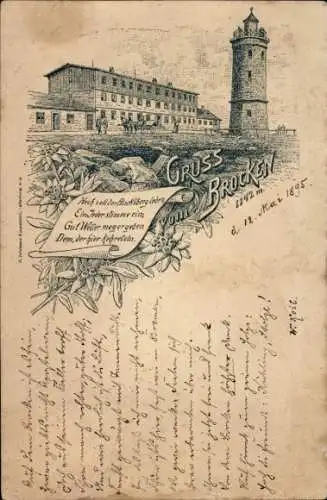 Vorläufer Litho Brocken Nationalpark Harz, Brockenhaus, Brockenturm