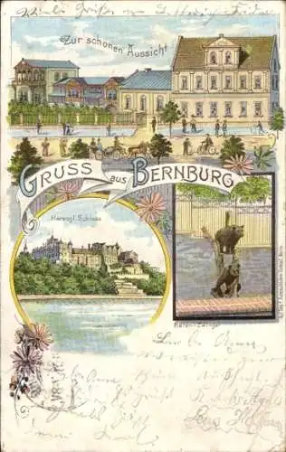 Litho Bernburg an der Saale, Zur schönen Aussicht, Herzogliches Schloss, Bärenzwinger