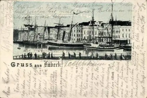 Ak Hansestadt Lübeck, Segelschiffe im Hafen