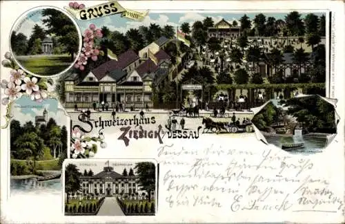 Litho Ziebigk Dessau Sachsen Anhalt, Schweizerhaus, Schloss Georgium, Wallwitzberg
