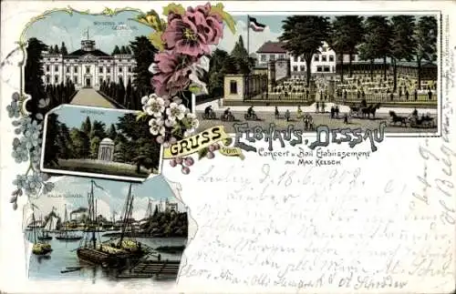 Ak Dessau in Sachsen Anhalt, Schloss, Georgh, Fischerhafen, Blumen, Künstlerische Darstellung