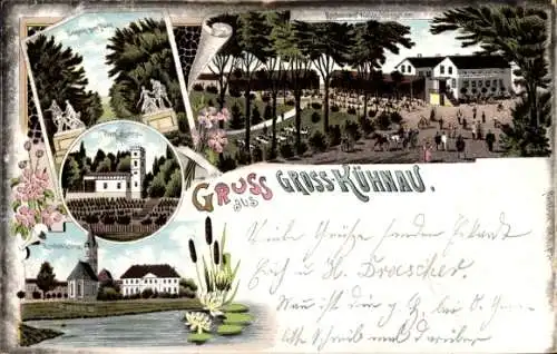 Litho Groß Kühnau Großkühnau Dessau Sachsen Anhalt, Restaurant Waldschlösschen, Kirche, Park