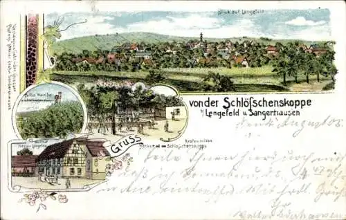 Litho Lengefeld Sangerhausen am Harz, Restauration Schlösschenkuppe, Warthe, Panorama