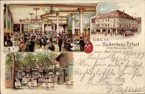 Litho Erfurt in Thüringen, Hackerbräu, Hotel Rheinischer Hof, Inh. Albert Schmidt