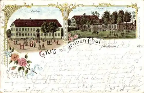 Litho Hochheim Erfurt in Thüringen, Gasthaus zum grünen Tal, Garten
