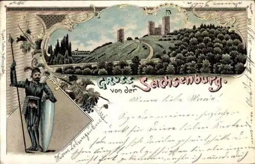 Litho Sachsenburg im Kyffhäuserkreis Thüringen, Sachsenburg, Ritter