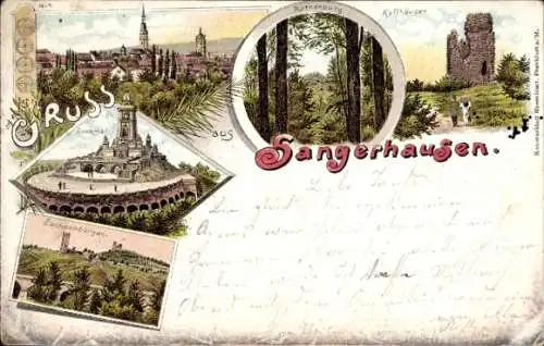 Litho Sangerhausen am Südharz, Rothenburg, Kyffhäuser, Denkmal, Sachsenburgen