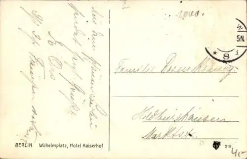 Ak Berlin Mitte, Wilhelmplatz, Hotel Kaiserhof