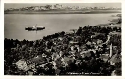 Ak Fischbach Friedrichshafen am Bodensee, Luftaufnahme von Fischbach, Bodensee, Dampfer auf dem W