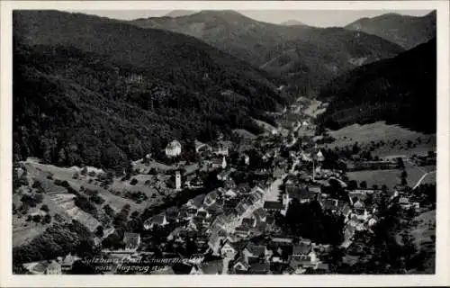 Ak Sulzburg im Markgräflerland Baden Schwarzwald, Landschaft mit Hügeln, Häusern, Kirche, von obe