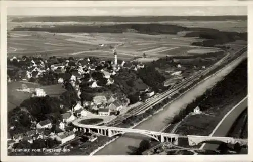 Ak Kellmünz an der Iller Schwaben, Fliegeraufnahme vom Ort, Brücke