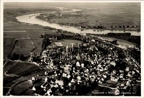 Ak Oppenheim am Oberrhein, Luftaufnahme von Oppenheim, Rhein, Flusslandschaft,  Architektur