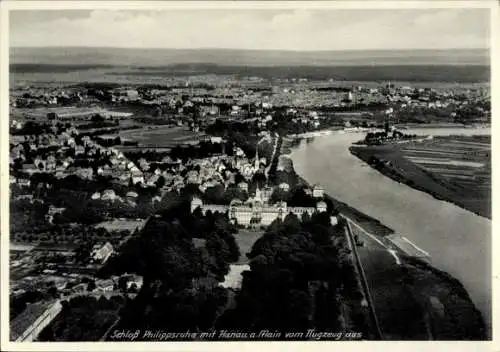 Ak Hanau am Main, Fliegeraufnahme mit Schloss Philippsruhe