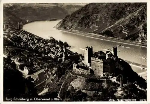 Ak Oberwesel am Rhein, Fliegeraufnahme, Burg Schönburg