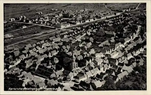 Ak Knielingen Karlsruhe in Baden Württemberg, Blick auf den Ort, Fliegeraufnahme