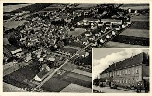 Ak Giebelstadt in Unterfranken, Luftaufnahme von  Schloß, zahlreiche Wohnhäuser, Felder