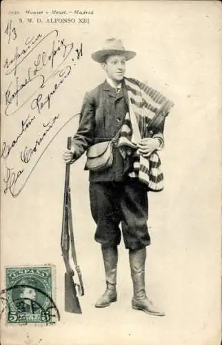Ak König Alfonso XIII von Spanien, Portrait mit Gewehr