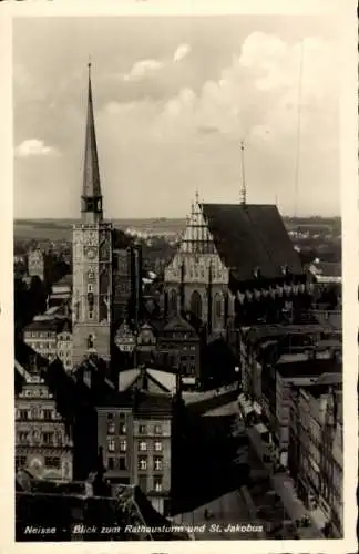 Ak Nysa Neisse Schlesien, Rathausturm, Sankt Jakobus