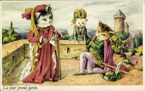 Ak Vermenschlichte Katzen in historischen Kostümen