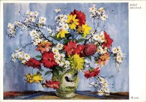 Künstler Ak Regele, R., Blumenstrauß, Blumenvase