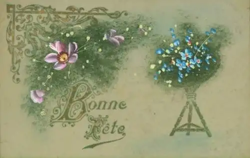 Zelluloid Ak Glückwunsch, Blumen